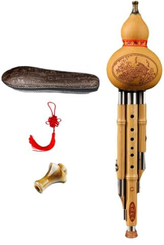 Fonowx Flauta china Hulusi Flauta de cucurbitáceas de calabaza, bambú para principiantes Instrumento de viento de madera Instrumento musical chino para, tecla c