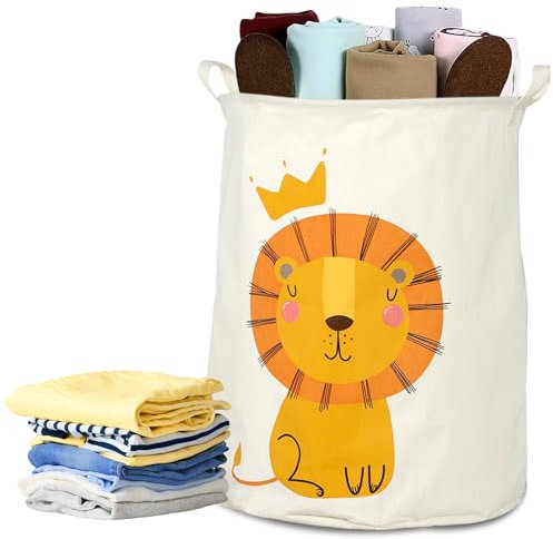 Wäschekorb Kinderzimmer Aufbewahrungskörbe, HOMURY Wäschekorb Faltbar für Kinderzimmer Leinen Faltbar im Löwen-Motiv, Wasserdichter Baby Spielzeug Aufbewahrungskorb für Spielzeug, Kleidung, Zuhause
