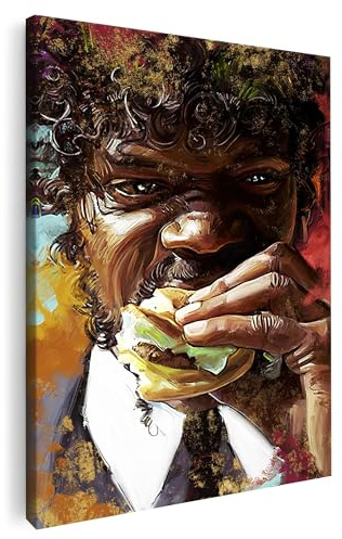 Artmazing | Pulp Fiction Bild bunt | Bild Jules | S-Art Bilder | Pulp Fiction Bilder Modern | Coole Wandbilder Wohnzimmer | Wandbild Burger Deko XXL | Bild Leinwand XXL | buntes Poster für Wand