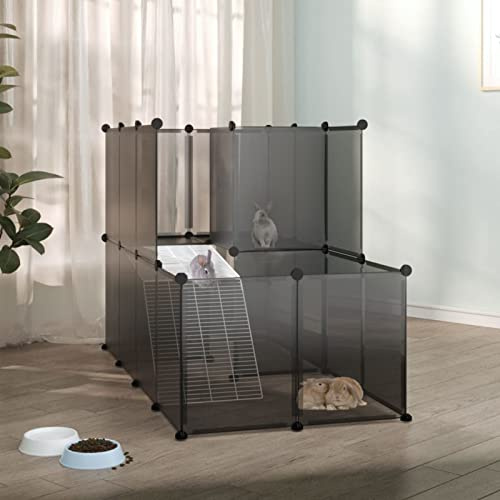 BAZZI Indoor Kaninchenstall in Schwarz, Hasenstall, Freigehege für Kaninchen und Meerschweinchen, 142x74x93 cm, Hasenhaus, Kleintierhaus, Hamsterkäfig, Aus PP und Stahl