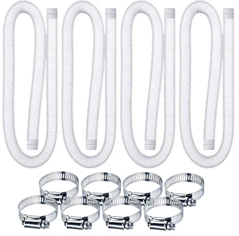 Lote de 4 mangueras de repuesto de piscina, con 8 conectores roscados de metal, para manguera de succión bomba de piscina fuera, tubos de piscina Ø 32 mm, (longitud 1,5 m, blanco)