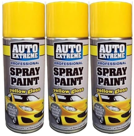 SDMAX All Purpose Yellow Gloss Spray Paint, Gloss Finish, Suitable for Wood, Metal, Plastic, Glass Surface, Easy and Quick Spraying, for Interior and Exterior Usage, 400ML (3 Pcs)