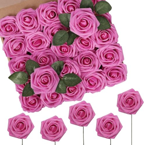 N&T NIETING Künstliche Blumen Rosen, 50 Stück Real Touch Rose Blume | Wie Echte Blumenfür DIY Hochzeit Brautjungfer Brautsträuße Party Innendekoration, Serie Lila