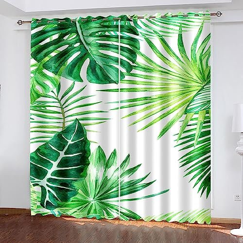Kinder Vorhänge Schlafzimmer Blaue Tropische Blätter Schiebegardinen Blickdichter Vorhang Mit Ösen Verdunkelungsgardine, Vorhänge 3D Wohnzimmer Bedroom Children'S Room 2 X 2 X 140 X 250 Cm -8J4Z4O4K3P
