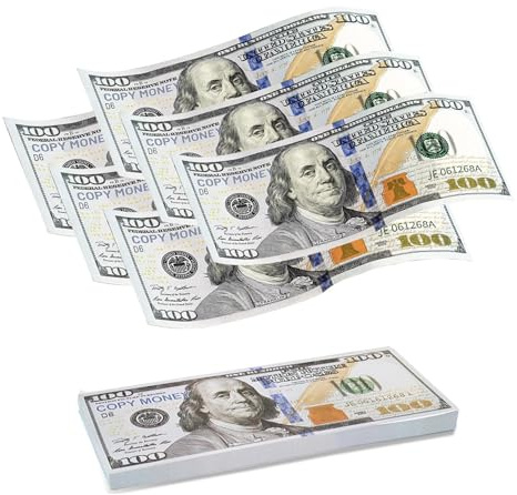 AMJKEJI 100 Pcs Faux Billets Dollar, Monnaie Factice 100$ Billets pour Farces, Films, Jeux, Photographie, Halloween, Noël Fêtes