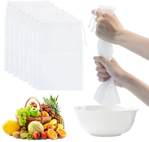 8 Pack Nylon Nut Milk Bag, Reusable Nut Bags for Straining Almond Milk, Multiple Usage Nut Milk Cloths for Straining