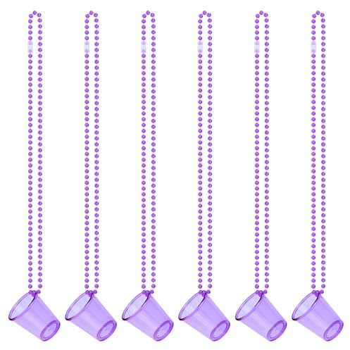 Bekecidi 6 Pcs Shot Glasses with Necklaces, Hen Party Mini Plastic Cups with Necklace on Beaded Reusable Cute Cups for Bachelorette Decorations Theme Party Supplies (Purple)