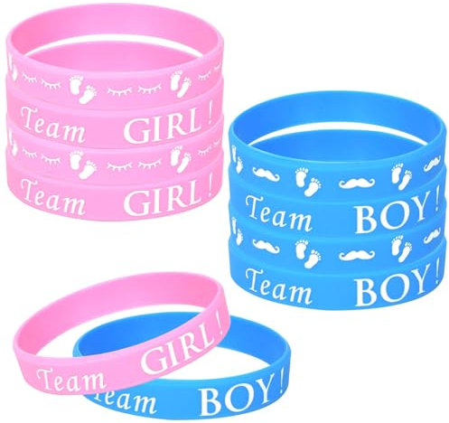 Cleminsta Armbänder für Gender Reveal Party Deko, 30 Stück Silikon Armbänder Team Girl und Team Boy Gender Reveal Spiele, Silikonarmbänder Gender Reveal Babyparty Geschlecht Verkündung Party Zubehör