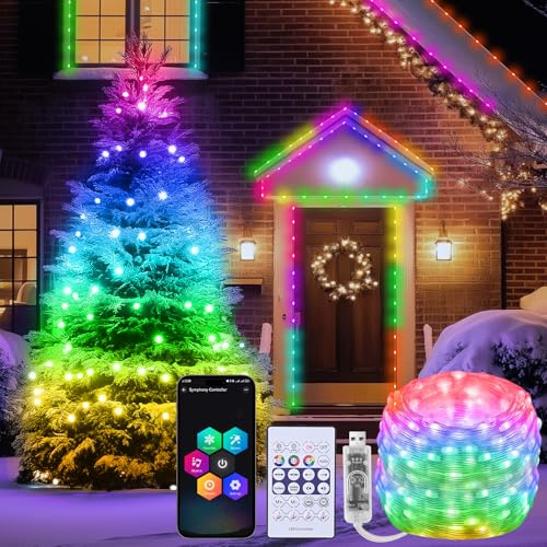 Lichterkette Farbwechsel, Diealles Shine 20M 200LED RGB Lichterkette mit Sync Musik, Fernbedienung & App Steuerung, Wasserdicht Lichtschlauch USB für Innen Weihnachten Halloween Fotos Party Dekoration