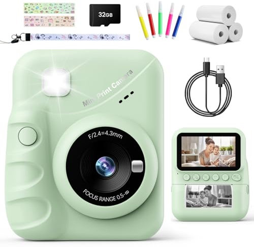 TIATUA Macchina Fotografica Bambini Istantanea, 3.0 Pollici 48MP Fotocamera Digitale Bambini con 32GB Scheda & Papier Photo, Regalo di Natale per Bambin i dai 3-12 Anni