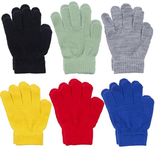 NATUST 6 Paare Kinderhandschuhe Volltonfarbe Wintermodelle gestrickt Stretch-Vollfinger Handschuhe SET04
