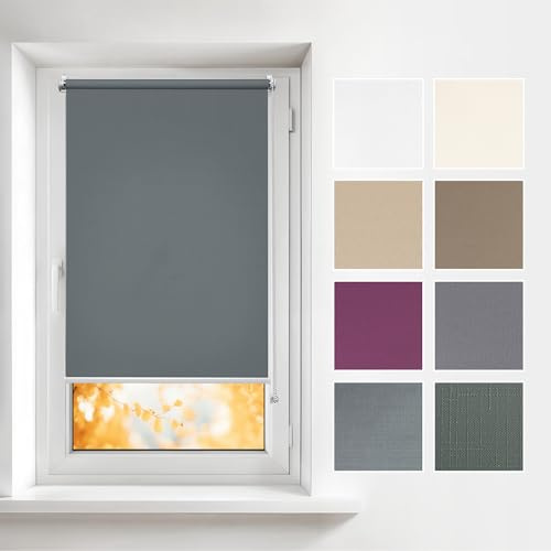 Estika – Fensterrollo Klemmfix ohne Bohren – B80 x H120 cm – Farbe Grau1 – Sichtschutz für Innenfenster – Rollos Jalousien