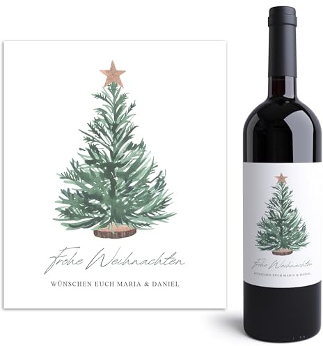 Weihnachten Weinetiketten Weinachtsbaum Flaschenetiketten personalisiert Kleinigkeit Geschenk Wein Etiketten selbstklebend 2 Stück | 10x12 cm