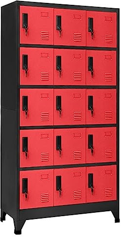 Schließfachschrank Anthrazit und Rot 90x40x180 cm Stahl,Multifunktionaler StahlGarderobenschrank mit abschließbaren Fächern für Schule und Büro Küchenschränke, Aufbewahrungsschränke, Schließfäch