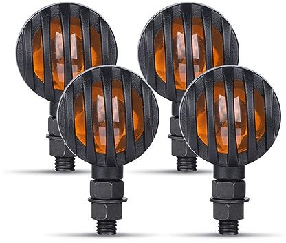 Luces de Señal Señales de Giro de Metal para Motocicleta, luz de Freno de Rejilla Negra de 12V para Bobber Chopper