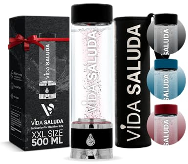 VIDA SALUDA Hydrogen Water Bottle Generator 500ml Portable SPE PEM Hydrogen Rich Water Maker with Titanium Platinum Plates Fast Rechargeable Ionized Water Bottle for Home Travel Gym Hydration - Black