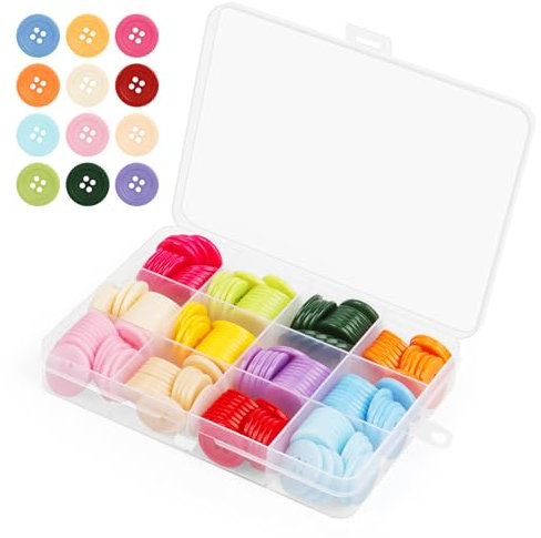 180 Stück Bunte Knöpfe,12 Farben Harz Rund Knöpfe,Kinderknöpfe mit Aufbewahrungsbox,für DIY Basteln Nähen und Dekorieren