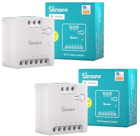 SONOFF WiFi MINI-D Smart Switch with Matter,Dry Contact Output,Supports AC or DC Input,Compatible Alexa & Google Home,for Garage Doors、Boilers、DC Low Power Motors/Solenoid Valves (2 PCS)
