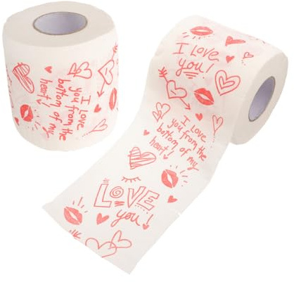 2 Pièces Papier de Soie Anniversaire Imprimer du Papier Toilette Fournitures pour la Maison, Papier Toilette idée Saint-Valentin Accessoires de Salle de Bain Tissu de Bain FRCOLOR