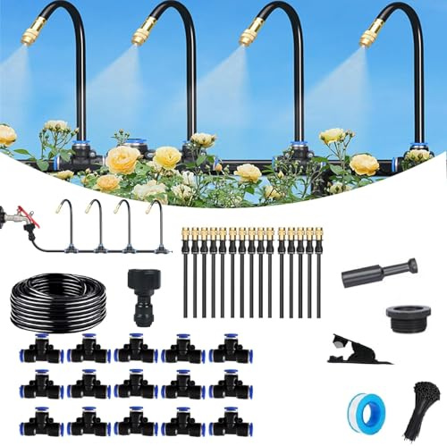 Garten BewässerungsSystem, 360° Curved Garden Automatic Irrigation System, Automatik Tröpfchenbewässerung Gartenbewässerung Misting Kühlsystem für Landschaft,Flower Bed und Terrasse Pflanzen (15m)
