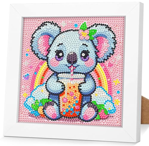 Koalas Diamant Painting Set Erwachsene, 5D Diamond Art Paintings mit Rahmen, 15x15cm Süß Cartoon Tiere Diamond Painting Leinwand ,DIY Mosaik Bastelset Weihnachtsgeschenke(Farbige Kartonverpackung)