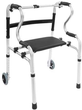 Déambulateur pour personnes âgées - Pliable avec 2 roulettes pivotantes - Déambulateur pour adultes - Réglable en hauteur - En aluminium - Antidérapant et stable - Jusqu'à 100 kg - Argenté