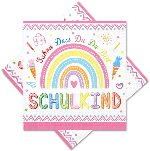Scinzene 40 Stück Servietten Einschulung Deko, Einschulung Servietten, Servietten Schulanfang, Schulkind 2025 Mädchen Junge, Einschulung Mädchen, Für Kinder Schuleinführung Schule Tischdeko 33 X 33 cm