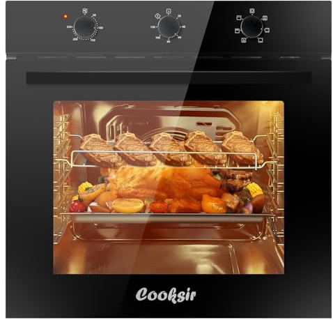 Cooksir 60L Built-In Electric Oven with 13amp Plug - 6 Functions, 2200W | Electric Oven Built in, Rotary Knob Controls, 50℃-250℃, Single Oven Built in with Timer, Includes Grill & Baking Tray