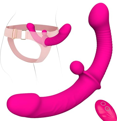 Vibrating Strap-On Dildo Sex Toys, Tokhub Double Dongs Dildos Silicone with 10 Vibrations, Adjustable Harness G-Spot Dildos with Remote Control, Adult Toy for Female/Lesbian/Couple Anal Play