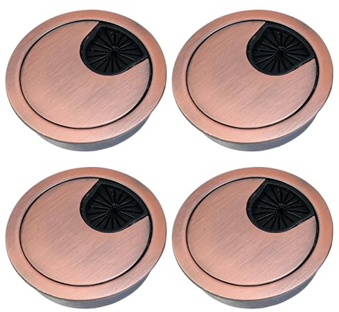 Selyse 4 Stück Kabeldurchführung Schreibtisch 50mm aus Metall mit Gummidurchlässen, runde Kabellochabdeckung für Kabelmanagement Büro & Arbeitsplatte, einfache Montage (Antik Rotbronze)