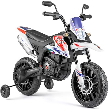 Xootz Kids Aprilia Ride-On Motorbike, Off-Road Motorcyle for Kids Ages 3+ | 12V Ride-On Battery Powered Motorcyle with Stabilisers, Electric Toy Motorbike for Kids Ages 3+