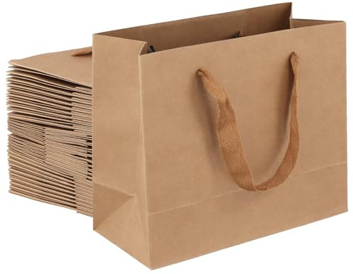 SYUTBOU 30 stycken 22 x 18 x 10 cm bruna papperspåsar med handtag, presentpåsar av kraftpapper, pappersbärväskor med draghandtag för gåvor, shopping och förpackning