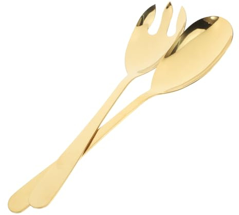 Cabilock 2 Pièces Set de Couverts à Salade Acier Inoxydable Doré Cuillère et Fourchette Épaisses Allongées pour Buffet et Table Couverts de Service Polyvalents pour Repas Partagés