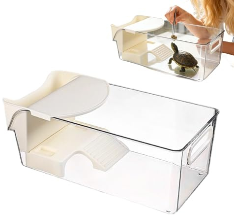 Turtle Tank - Aquario De Tortugas De Vidrio Multifuncional | Plataforma De Asado De Tortugas | Tanque De Tortuga Acuática | Hábitat De Reptiles Transparentes Para Suministros De Mascotas Alimentando C