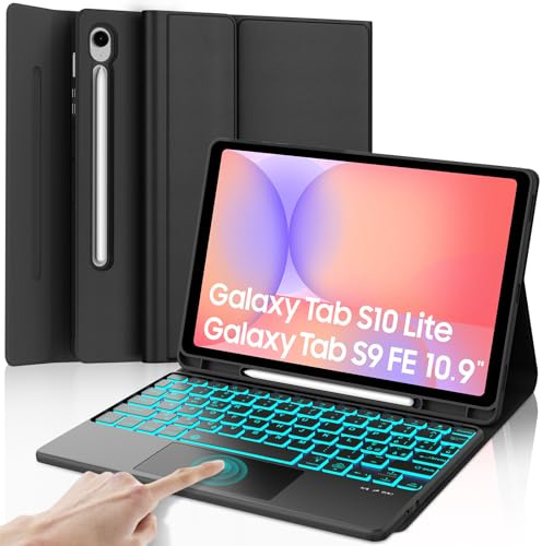 Cover Tastiera per Samsung Galaxy Tab S10 Lite/S10 FE/S9 FE 10.9/S9 11 | Keyboard Touchpad 7 Colori Illuminato Staccabile, Italiano QWERTY, Custodia Tastiera Bluetooth con Portapenna, Nero