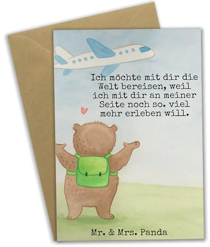 Mr. & Mrs. Panda Grußkarte Bär Flugzeug Design - Geschenk, Mitbringsel, für Partner, osterkarten, Freundin, neujahrskarte, Frauen, vatertagskarte, Hochzeitstag, Valentinstag, weihnachtskarten