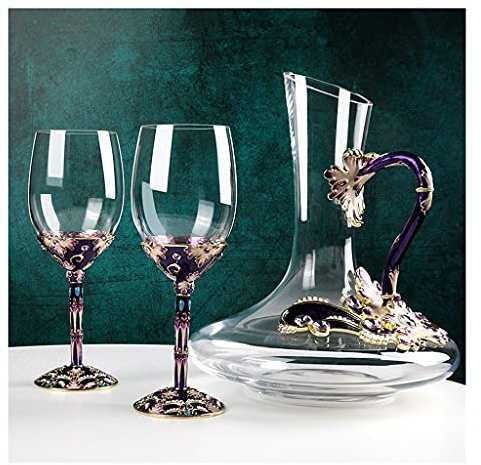 Genérico Decantadores de Vino para Whisky Europeo, Juego de Copas de Cristal esmaltadas artesanales de 7,4 y 9,4 Pulgadas, Recipiente de Alta Gama para múltiples escenas, Adornos para Bodas