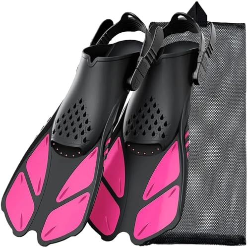 pinne da allenamento Pinne da snorkeling con fibbie regolabili, pinne nuoto corte in silicone, scarpe sub tacco aperto, taglia viaggio for adulti Per nuotare o fare snorkeling(Pink,S/M)