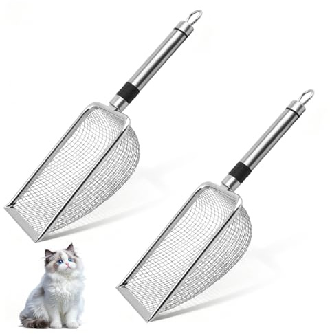 Katzenstreuschaufel, 2 Stück Katzenschaufel Edelstahl Für Katzenklo Litter | Box Scoop 3.8mm Porengröße Metall Katzenschaufel,katzenschaufel für katzenklo Katzenschaufel für Alle Katzenstreu