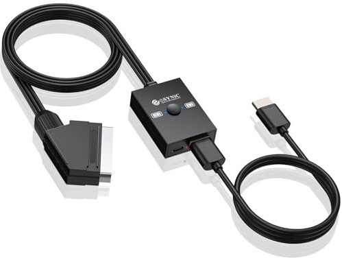 eSynic Convertidor SCART a HDMI 1080P Adaptador SCART HDMI con Cable Integrado Conversor Vídeo Audio 16:9 4:3 Plug and Play para VCR VHS DVD Smart TV