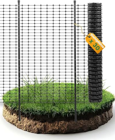 Ezcasch Hühnerzaun 50m Begrenzungszaun 100cm Hoch Mobiler Hühnerzaun Schafzaun Weidezaun Gartenzaun für Outdoor mit 30x Stahlpfähle, 200x Kabelbinder