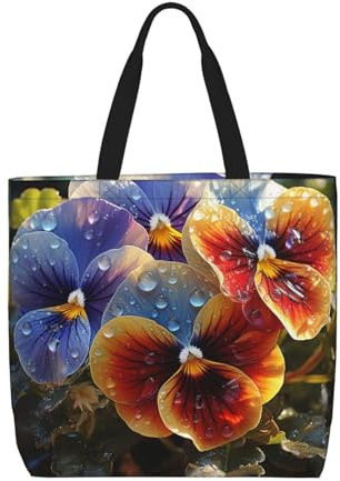 LXCNQFN Bolsa de mano para mujer, diseño de ovejas, acuarela, plegable, reutilizable, bolsa de hombro para compras, Flores de pensamiento, Talla única