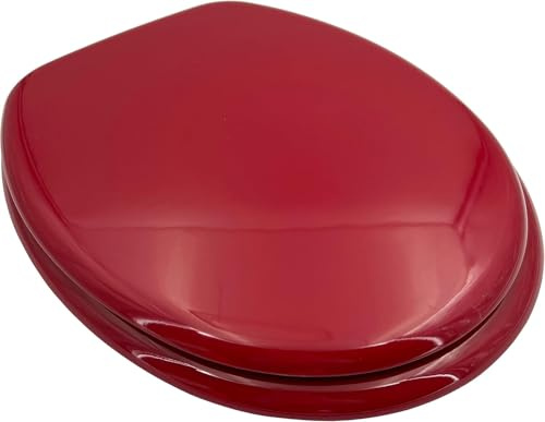 ADOB WC Sitz Klobrille Holzkern Farbe Rot extrem stabil, messing verchromte Scharniere, WC-Brille WC-Deckel, 85131