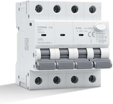 Fi schutzschalter 16A 30mA 3P+N Typ A fi schalter RCBO 6KA MCB fehlerstromschutzschalter AC 400V schutzschalter Mit Auslaufschutz Überlastschutz Kurzschlussschutz GYR9NM
