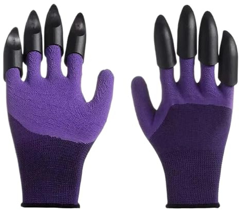 SMTYXS Gartenhandschuhe Mit Doppelten Fingerspitzen, Krallen, Wasserdichte Gartenarbeitshandschuhe For Graben, Pflanzen, Jäten Und Samenwerkzeug Starker Griff(Purple)