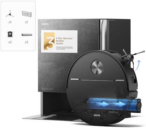 MOVA Z70 Ultra Roller Complete Robot Vacuum,Black Fresh Water, 36000Pa | Fresh Water Mopping, 36,000Pa Suction & Anti-Tangle Design, Flexible Extension for Brush & Mop, 9cm Obstacle-Crossing