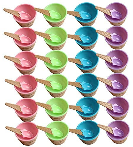 Tsawntd Glasskål med sked godisfärg efterrättsskålar söta glasskoppar för sommarfest 48 st koppar desserttallrikar med skedar behållare