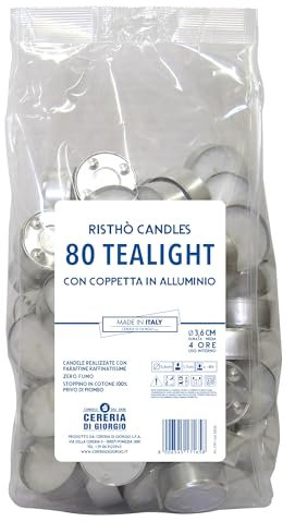 Cereria di Giorgio Tealight Diametro 3,6 cm Altezza 1,7 cm - 80 Pezzi - Durata 3 Ore