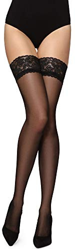 Merry Style Damen halterlose Strümpfe mit Muster Naht hinten Blumenmuster MS 209