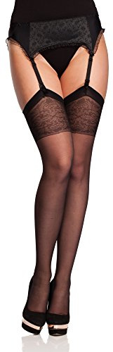 Antie Gemusterte Strapsstrümpfe bunt Strümpfe für Strapsgürtel G4051 20 DEN (Schwarz, XL)